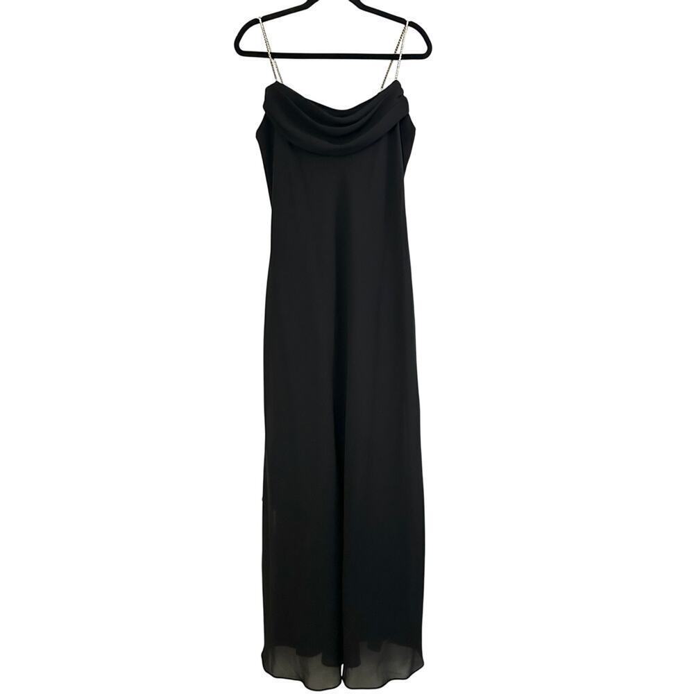 DAVE & JOHNNY By Laura Ryner Black Draped Chiffon Scarf Rhinestone Straps Glam